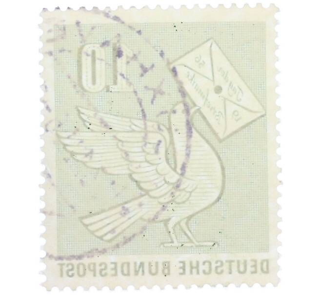 Почтовая марка 10 пфеннигов 1956 года Западная Германия (ФРГ) «Почтовый голубь» (Артикул: T11-37266) — Фото №2