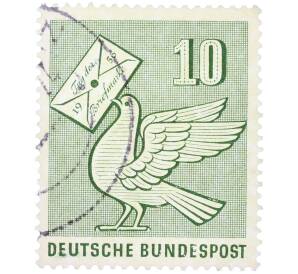 Почтовая марка 10 пфеннигов 1956 года Западная Германия (ФРГ) «Почтовый голубь» — Фото №1