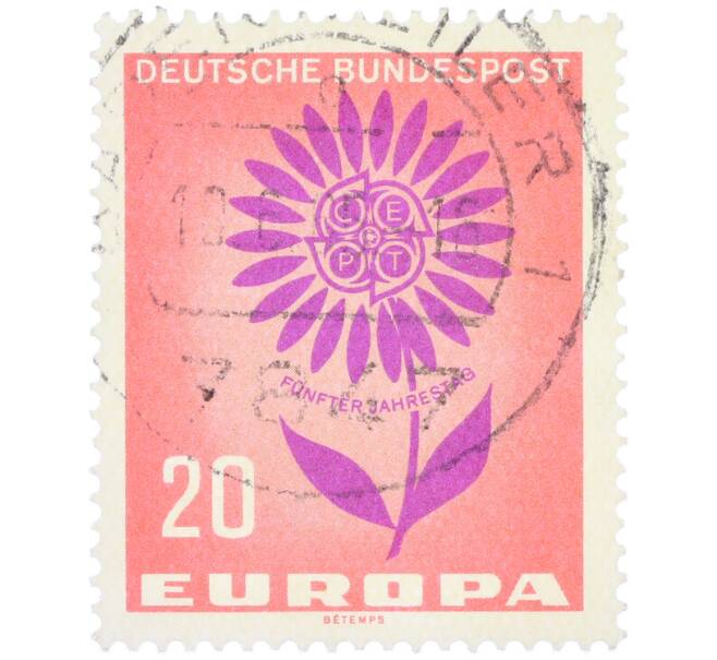 Почтовая марка 20 пфеннигов 1964 года Западная Германия (ФРГ) «Европейская конференция администраций почтовых служб и служб связи CEPT — Цветок» (Артикул: T11-37270) — Фото №1
