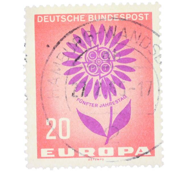 Почтовая марка 20 пфеннигов 1964 года Западная Германия (ФРГ) «Европейская конференция администраций почтовых служб и служб связи CEPT — Цветок» (Артикул: T11-37272) — Фото №1