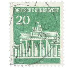 Почтовая марка 20 пфеннигов 1966 года Западная Германия (ФРГ) «Бранденбургские ворота» — Фото №1