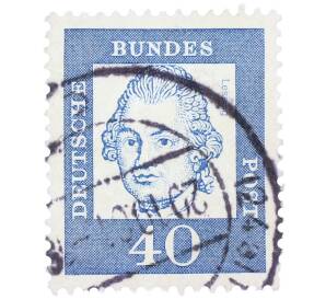 Почтовая марка 40 пфеннигов 1961 года Западная Германия (ФРГ) «Выдающиеся немцы — Готхольд Эфраим Лессинг» — Фото №1