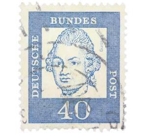 Почтовая марка 40 пфеннигов 1961 года Западная Германия (ФРГ) «Выдающиеся немцы — Готхольд Эфраим Лессинг» — Фото №1