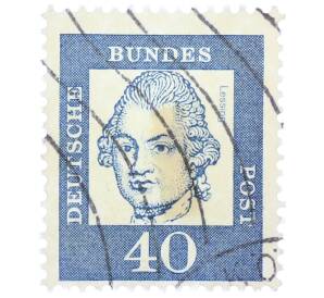 Почтовая марка 40 пфеннигов 1961 года Западная Германия (ФРГ) «Выдающиеся немцы — Готхольд Эфраим Лессинг» — Фото №1