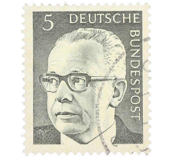 Почтовая марка 5 пфеннигов 1970 года Западная Германия (ФРГ) «Президент Густав Хайнеман» (Артикул: T11-37629) — Фото №1