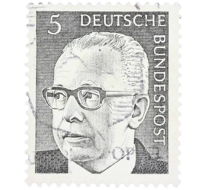 Почтовая марка 5 пфеннигов 1970 года Западная Германия (ФРГ) «Президент Густав Хайнеман» (Артикул: T11-37631) — Фото №1
