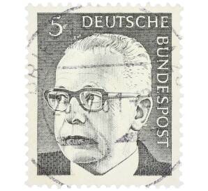 Почтовая марка 5 пфеннигов 1970 года Западная Германия (ФРГ) «Президент Густав Хайнеман» — Фото №1