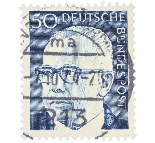 Почтовая марка 50 пфеннигов 1971 года Западная Германия (ФРГ) «Президент Густав Хайнеман» (Артикул: T11-37662) — Фото №1