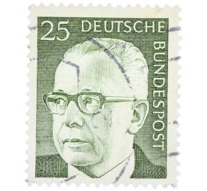 Почтовая марка 25 пфеннигов 1971 года Западная Германия (ФРГ) «Президент Густав Хайнеман» — Фото №1