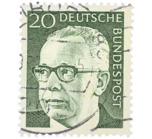 Почтовая марка 20 пфеннигов 1970 года Западная Германия (ФРГ) «Президент Густав Хайнеман» — Фото №1
