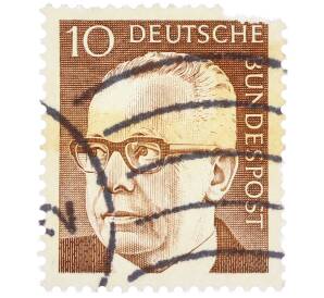 Почтовая марка 10 пфеннигов 1970 года Западная Германия (ФРГ) «Президент Густав Хайнеман» — Фото №1