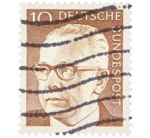 Почтовая марка 10 пфеннигов 1970 года Западная Германия (ФРГ) «Президент Густав Хайнеман» — Фото №1
