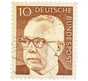 Почтовая марка 10 пфеннигов 1970 года Западная Германия (ФРГ) «Президент Густав Хайнеман» — Фото №1