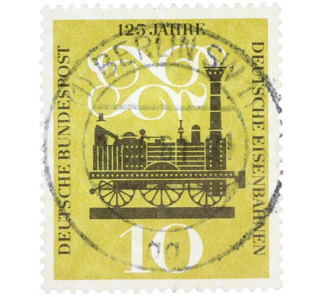Почтовая марка 10 пфеннигов 1960 года Западная Германия (ФРГ) «Первый паровоз в Германии — Адлер» (Артикул: T11-37694) — Фото №1