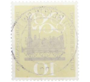 Почтовая марка 10 пфеннигов 1960 года Западная Германия (ФРГ) «Первый паровоз в Германии — Адлер»
