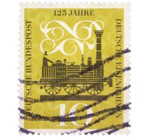 Почтовая марка 10 пфеннигов 1960 года Западная Германия (ФРГ) «Первый паровоз в Германии — Адлер» — Фото №1