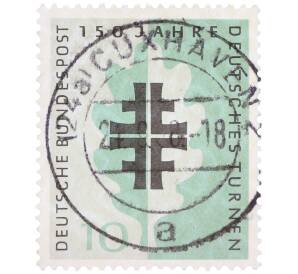 Почтовая марка 10 пфеннигов 1958 года Западная германия (ФРГ) «150 лет немецкому гимнастическом удвижению» — Фото №1