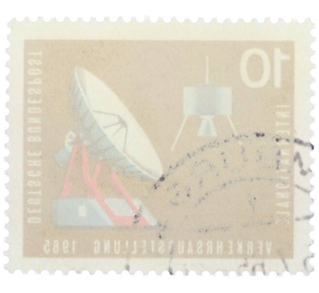 Почтовая марка 10 пфеннигов 1965 года Западная Германия (ФРГ) «Международная транспортная выставка в Мюнхене — Спутниковая антенна» (Артикул: T11-37710) — Фото №2
