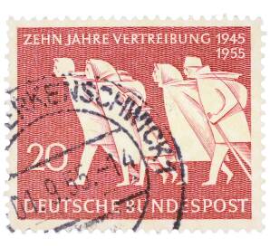 Почтовая марка 20 пфеннигов 1955 года Западная Германия (ФРГ) «10 лет с насильственного переселения» — Фото №1