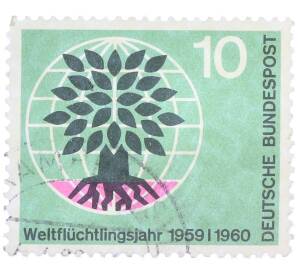 Почтовая марка 10 пфеннигов 1960 года Западная Германия (ФРГ) «Всемирный год беженцев» — Фото №1