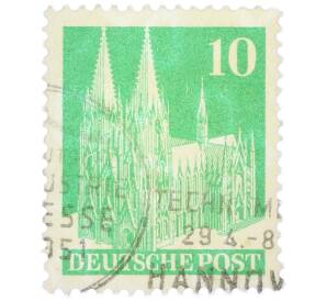 Почтовая марка 10 пфеннигов 1948 года Германия (Бизония) «Кельнский собор» — Фото №1