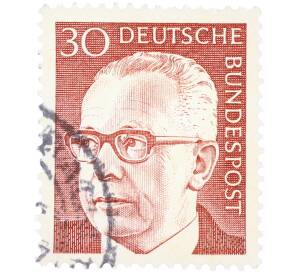 Почтовая марка 30 пфеннигов 1971 года Западная Германия (ФРГ) «Президент Густав Хайнеман» — Фото №1