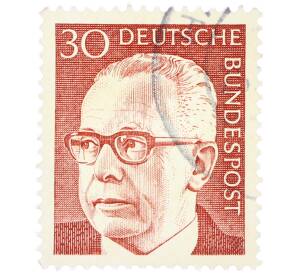 Почтовая марка 30 пфеннигов 1971 года Западная Германия (ФРГ) «Президент Густав Хайнеман» — Фото №1
