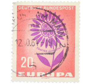 Почтовая марка 20 пфеннигов 1964 года Западная Германия (ФРГ) «Европейская конференция администраций почтовых служб и служб связи CEPT — Цветок» — Фото №1