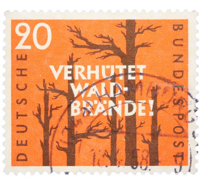 Почтовая марка 20 пфеннигов 1958 года Западная Германия (ФРГ) «Предотвращайте лесные пожары» (Артикул: T11-37977) — Фото №1