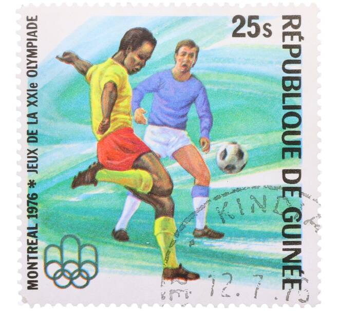 Почтовая марка 25 сили 1976 года Гвинея «Летние Олимпийские игры 1976 года B Монреале — Футбол» (Артикул: K12-77087) — Фото №1