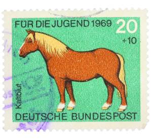 Почтовая марка 20+10 пфеннигов 1969 года Западная Германия (ФРГ) «Для молодежи — Лошадь Kaltblut (Хладнокровная)» — Фото №1