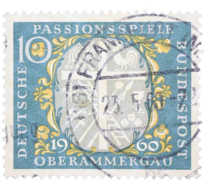 Почтовая марка 10 пфеннигов 1960 года Западная Германия (ФРГ) «Пасхальное представление в Обераммергау» (Артикул: T11-37998) — Фото №1