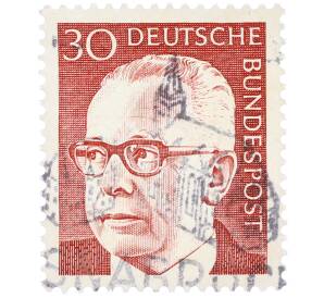 Почтовая марка 30 пфеннигов 1971 года Западная Германия (ФРГ) «Президент Густав Хайнеман»