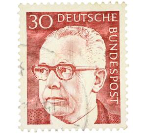 Почтовая марка 30 пфеннигов 1971 года Западная Германия (ФРГ) «Президент Густав Хайнеман» — Фото №1