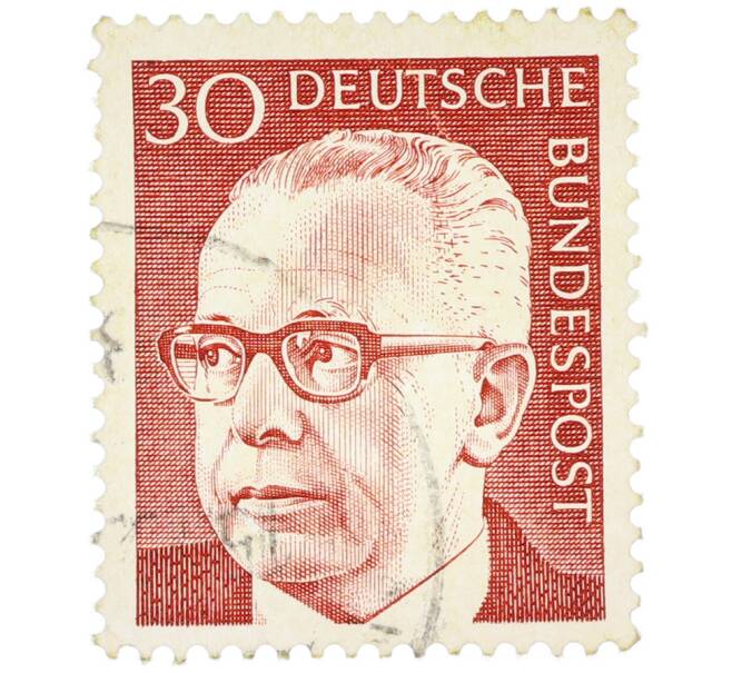 Почтовая марка 30 пфеннигов 1971 года Западная Германия (ФРГ) «Президент Густав Хайнеман» (Артикул: T11-38013) — Фото №1