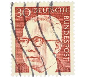 Почтовая марка 30 пфеннигов 1971 года Западная Германия (ФРГ) «Президент Густав Хайнеман» — Фото №1
