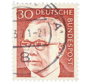 Почтовая марка 30 пфеннигов 1971 года Западная Германия (ФРГ) «Президент Густав Хайнеман» — Фото №1