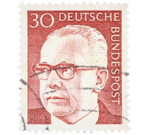 Почтовая марка 30 пфеннигов 1971 года Западная Германия (ФРГ) «Президент Густав Хайнеман» — Фото №1