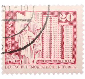 Почтовая марка 20 пфеннигов 1973 года Восточная Германия (ГДР) «Площадь Ленина в Берлине» — Фото №1