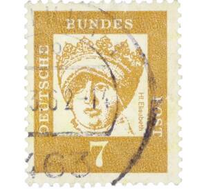 Почтовая марка 7 пфеннигов 1961 года Западная Германия (ФРГ) «Выдающиеся немцы — Елизавета Венгерская» — Фото №1