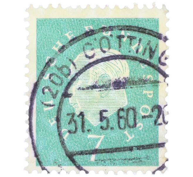 Почтовая марка 7 пфеннигов 1959 года Западная Германия (ФРГ) «Теодор Хойс» (Артикул: T11-38281) — Фото №1