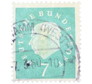 Почтовая марка 7 пфеннигов 1959 года Западная Германия (ФРГ) «Теодор Хойс» — Фото №1