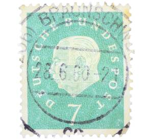 Почтовая марка 7 пфеннигов 1959 года Западная Германия (ФРГ) «Теодор Хойс» — Фото №1