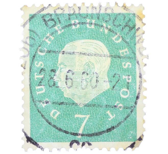 Почтовая марка 7 пфеннигов 1959 года Западная Германия (ФРГ) «Теодор Хойс» (Артикул: T11-38292) — Фото №1