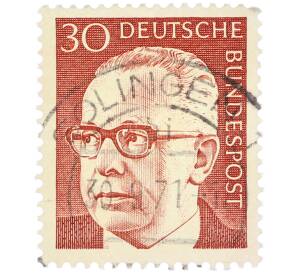 Почтовая марка 30 пфеннигов 1971 года Западная Германия (ФРГ) «Президент Густав Хайнеман» — Фото №1