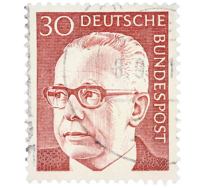 Почтовая марка 30 пфеннигов 1971 года Западная Германия (ФРГ) «Президент Густав Хайнеман» (Артикул: T11-38301) — Фото №1