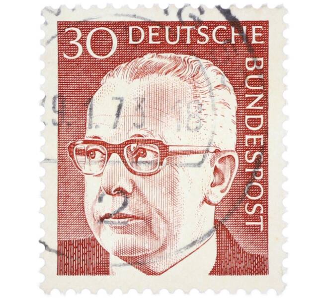 Почтовая марка 30 пфеннигов 1971 года Западная Германия (ФРГ) «Президент Густав Хайнеман» (Артикул: T11-38306) — Фото №1