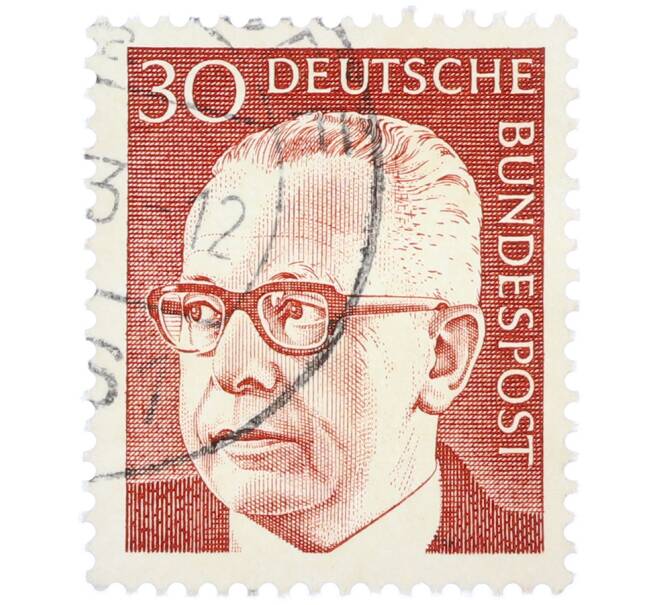 Почтовая марка 30 пфеннигов 1971 года Западная Германия (ФРГ) «Президент Густав Хайнеман» (Артикул: T11-38316) — Фото №1