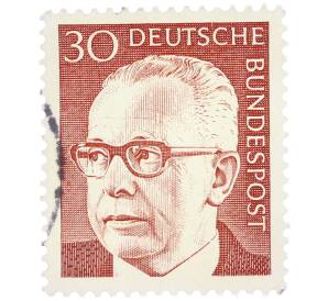 Почтовая марка 30 пфеннигов 1971 года Западная Германия (ФРГ) «Президент Густав Хайнеман» — Фото №1