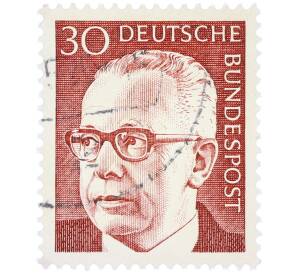 Почтовая марка 30 пфеннигов 1971 года Западная Германия (ФРГ) «Президент Густав Хайнеман» — Фото №1